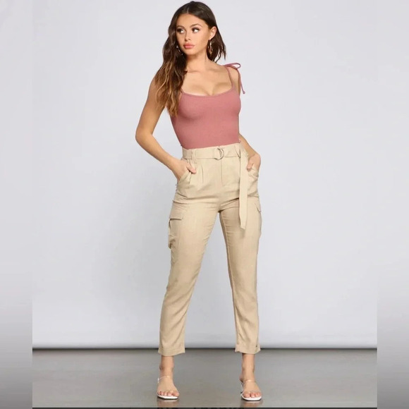 Calligraphie Women’s Linen Belted Cargo Pants Size M - NWT - Picture 1 of 9